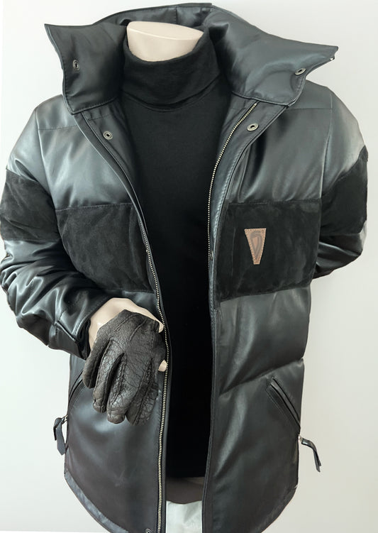 Originaljacka i läder/dun - Svart / Jamaica Brown