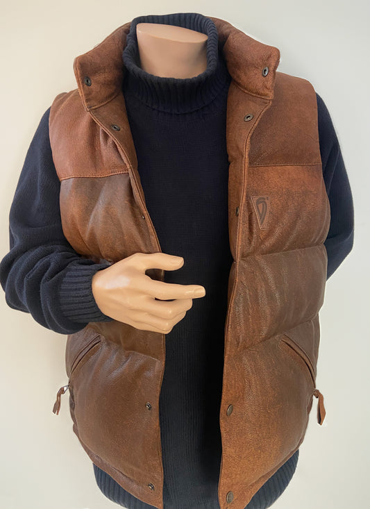 Originalväst i läder/dun - Old Brown