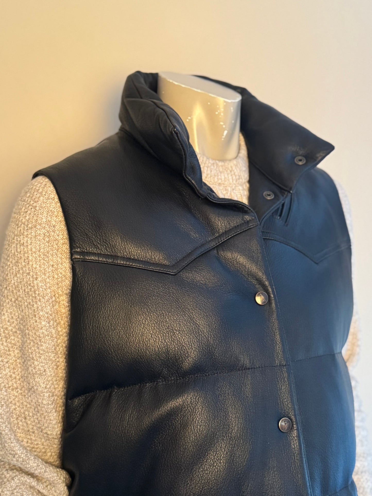 Cowboy-Väst i Läder & Dun - Svart