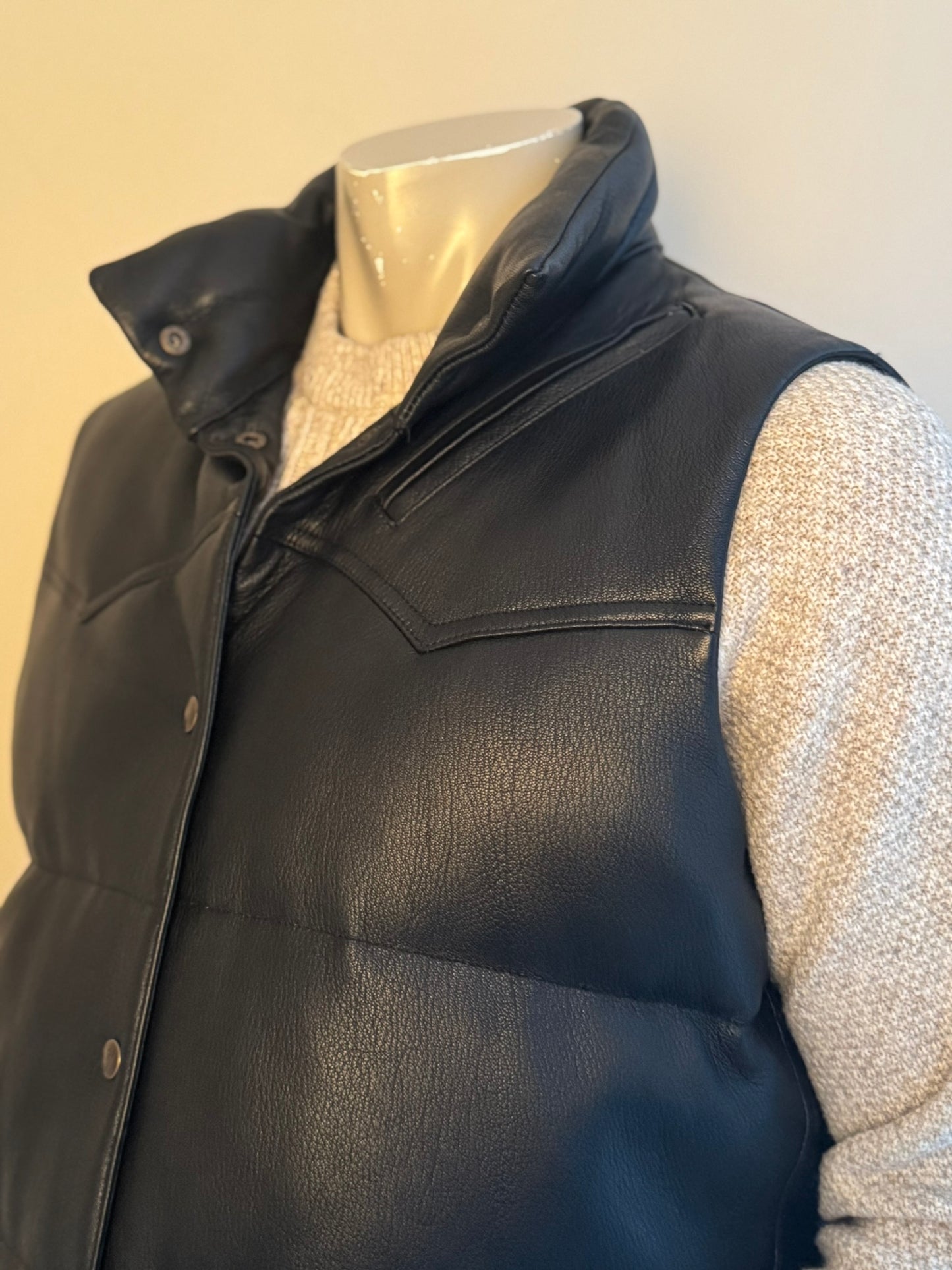 Cowboy-Väst i Läder & Dun - Svart