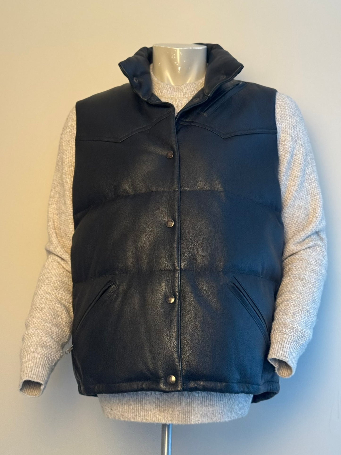 Cowboy-Väst i Läder & Dun - Svart